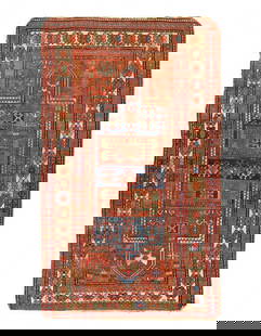 ANTIQUE CAUCASIAN TRIBAL KAZAK RUG 4' X 7'4'': ANTIQUE CAUCASIAN TRIBAL KAZAK RUG 4' X 7'4'' - 1900, Kazak, Hand-Knotted, Lamb's Wool, 300 -D14333- 862.This item is part of our fine auction collection which includes many fine home accessories incl