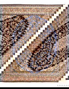 Navy Blue Fine Hand Knotted Persian Kerman design 8' X 9'6'': Navy Blue Fine Hand Knotted Persian Kerman design 8' X 9'6'' - 1960, kerman, Hand-Knotted, Lamb's Wool, 300 -D03696- 862.This item is part of our fine auction collection which includes many fine home