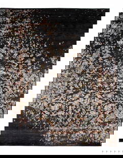Black Modern Rug  silk & wool 8'x10': Black Modern Rug silk & wool 8'x10' - New, Modern, Hand-Knotted, Wool & Silk, 300 -D08883- 862.This item is part of our fine auction collection which includes many fine home accessories including anti