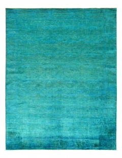 Overdyed Green Hand Knotted Area Rug 8'1'' X 10'5'': Overdyed Green Hand Knotted Area Rug 8'1'' X 10'5'' - New, Modern, Hand-Knotted, Lamb's Wool, 300 -D14205- 862.This item is part of our fine auction collection which includes many fine home accessorie
