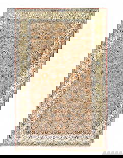 Fine semi Antique Silk & wool Persian Nain 6 LA   7' X 11'4'': Fine semi Antique Silk & wool Persian Nain 6 LA 7' X 11'4'' - Semi antique Circa 1950, Nain, Hand-Knotted, Wool on Cotton, 300 -D12040- 862.This item is part of our fine auction collection which inclu