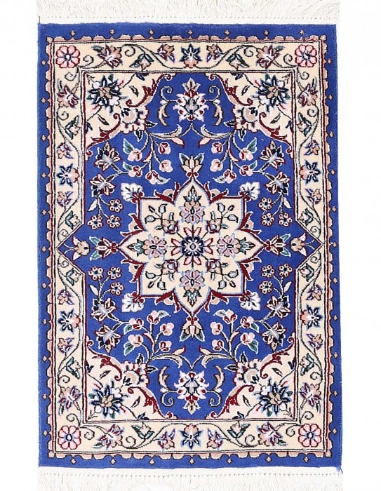 Blue Fine Hand Knotted Persian Silk & wool Nain 1'7"'X 2'7': Blue Fine Hand Knotted Persian Silk & wool Nain 1'7"'X 2'7' - NEW, Nain, Hand-Knotted, Wool & Silk, 300 -D13722- 862.This item is part of our fine auction collection which includes many fine home acce