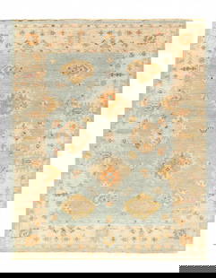 Light Blue Fine hand knotted Oushak rug 8'3'' X 9'11'': Light Blue Fine hand knotted Oushak rug 8'3'' X 9'11'' - New, Oushak, Hand-Knotted, Lamb's Wool, 300 -D14351- 862.This item is part of our fine auction collection which includes many fine home accesso