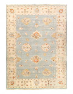Light Blue Fine Hand knotted Oushak Rug 10' X 14'': Light Blue Fine Hand knotted Oushak Rug 10' X 14'' - New, Oushak, Hand-Knotted, Lamb's Wool, 300 -D14350- 862.This item is part of our fine auction collection which includes many fine home accessories