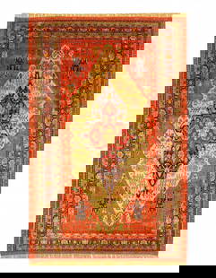 Double-Sided Persian Hand-knotted Silk Quchan Rug 4'6'' X 6'9'': Double-Sided Persian Hand-knotted Silk Quchan Rug 4'6'' X 6'9'' - New, Quchan, Hand-Knotted, Pure Silk, 300 -D14252- 862.This item is part of our fine auction collection which includes many fine home