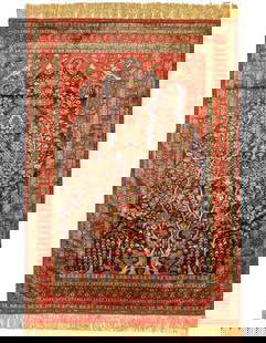 Double-Sided Persian Hand-knotted ALL Silk Quchan Rug 4'2'' X 6': Double-Sided Persian Hand-knotted ALL Silk Quchan Rug 4'2'' X 6' - New, Quchan, Hand-Knotted, Pure Silk, 300 -D14267- 862.This item is part of our fine auction collection which includes many fine home