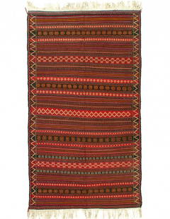 Red Vintage Reversible Kilim Flat Weave 5'7"X 9'5": Red Vintage Reversible Kilim Flat Weave 5'7"X 9'5" - CIRCA 1970, Shiraz, Hand-Woven, Lamb's Wool, 300 -14422- 862.This item is part of our fine auction collection which includes many fine home accesso