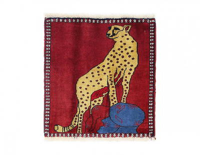 Red Hand Knotted Cheetah Design Persian Shiraz Rug 2'X 2'2": Red Hand Knotted Cheetah Design Persian Shiraz Rug 2'X 2'2" - NEW, Shiraz, Hand-Knotted, Lamb's Wool, 300 -D13557- 862.This item is part of our fine auction collection which includes many fine home ac