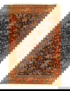 Navy Blue Hand Knotted Tabriz Design Rug 4'x 6': Navy Blue Hand Knotted Tabriz Design Rug 4'x 6' - NEW, Tabriz, Hand-Knotted, Lamb's Wool, 300 -D14982- 862.This item is part of our fine auction collection which includes many fine home accessories in