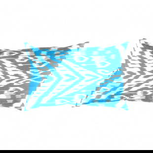 TI 239 Turkish White & blue Silk Pillow Ikat - 24”W X 16”D X 3”H: TI 239 Turkish White & blue Silk Pillow Ikat - New, Ikat, Hand-made, Pure Silk, 300 -TI 239- 862.This item is part of our fine auction collection which includes many fine home accessories including an