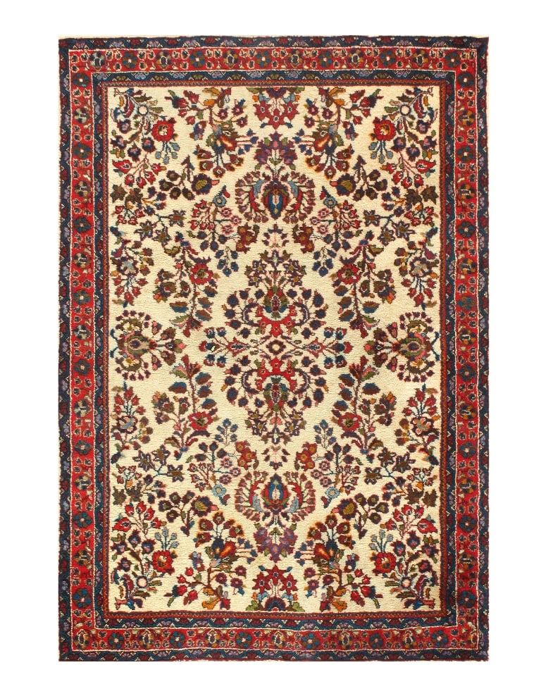 Ivory Persian Antique Sarouk 3'4"X 5': Ivory Persian Antique Sarouk 3'4"X 5' - CIRCA 1920, Sarouk, Hand-Knotted, Lamb's Wool, 300 -D10375- 862.This item is part of our fine auction collection which includes many fine home accessories inclu