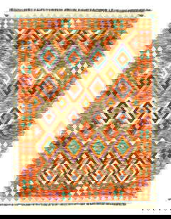 Reversible Kilim Flat Weave Wool On Wool 4'11"X 6'6": Reversible Kilim Flat Weave Wool On Wool 4'11"X 6'6" - NEW, Flat Weave, Hand-Woven, Lamb's Wool, 300 -D09886- 862.This item is part of our fine auction collection which includes many fine home accesso