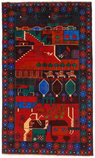 Multi Balouchi Rug 3 'x 5': Multi Balouchi Rug 3 'x 5' - , Baluch, Hand-Knotted, Lamb's Wool, 300 -D08750- 862.This item is part of our fine auction collection which includes many fine home accessories including antique rugs, vi