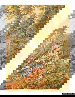 Genre Tapestry Landscape Romantic Vintage 1'9'' X 2'4'': Genre Tapestry Landscape Romantic Vintage 1'9'' X 2'4'' - Circa 1970, French, Hand-Loomed, Flat Weave, 300 -D12054- 862.This item is part of our fine auction collection which includes many fine home a