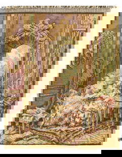 Genre Tapestry Landscape Romantic Vintage 1' X 1'3'': Genre Tapestry Landscape Romantic Vintage 1' X 1'3'' - Circa 1970, French, Hand-Loomed, Flat Weave, 300 -D12057-58- 862.This item is part of our fine auction collection which includes many fine home a