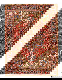 Rust Persian Antique Heriz Rug 6'8" X 9'4'': Rust Persian Antique Heriz Rug 6'8" X 9'4'' - Circa 1920, Heriz, Hand-Knotted, Lamb's Wool, 300 -d12589- 862.This item is part of our fine auction collection which includes many fine home accessories