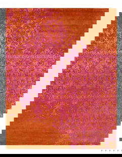 Rust Color Modern Hand Knotted  Rug 8' X 10: Rust Color Modern Hand Knotted Rug 8' X 10 - New, Modern, Hand-Knotted, Wool & Silk, 300 -D10988- 862.This item is part of our fine auction collection which includes many fine home accessories includi