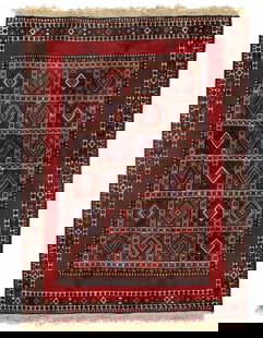 Red Persian Yalameh  5' X 6'7": Red Persian Yalameh 5' X 6'7" - New, Yalameh, Hand-Knotted, Lamb's Wool, 300 -D09616- 862.This item is part of our fine auction collection which includes many fine home accessories including antique r
