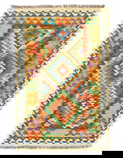 Reversible Kilim Flat Weave Wool On Wool Rug 3'4"X 5': Reversible Kilim Flat Weave Wool On Wool Rug 3'4"X 5' - NEW, Flat Weave, Hand-Woven, Lamb's Wool, 300 -D09895- 862.This item is part of our fine auction collection which includes many fine home access