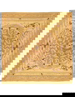 Beige Fine Hand Knotted Abusson Rug 9'8" x 9'8": Beige Fine Hand Knotted Abusson Rug 9'8" x 9'8" - Circa 1980, Abuson, Hand-Woven, Lamb's Wool, 300 -D12608- 862.This item is part of our fine auction collection which includes many fine home accessori