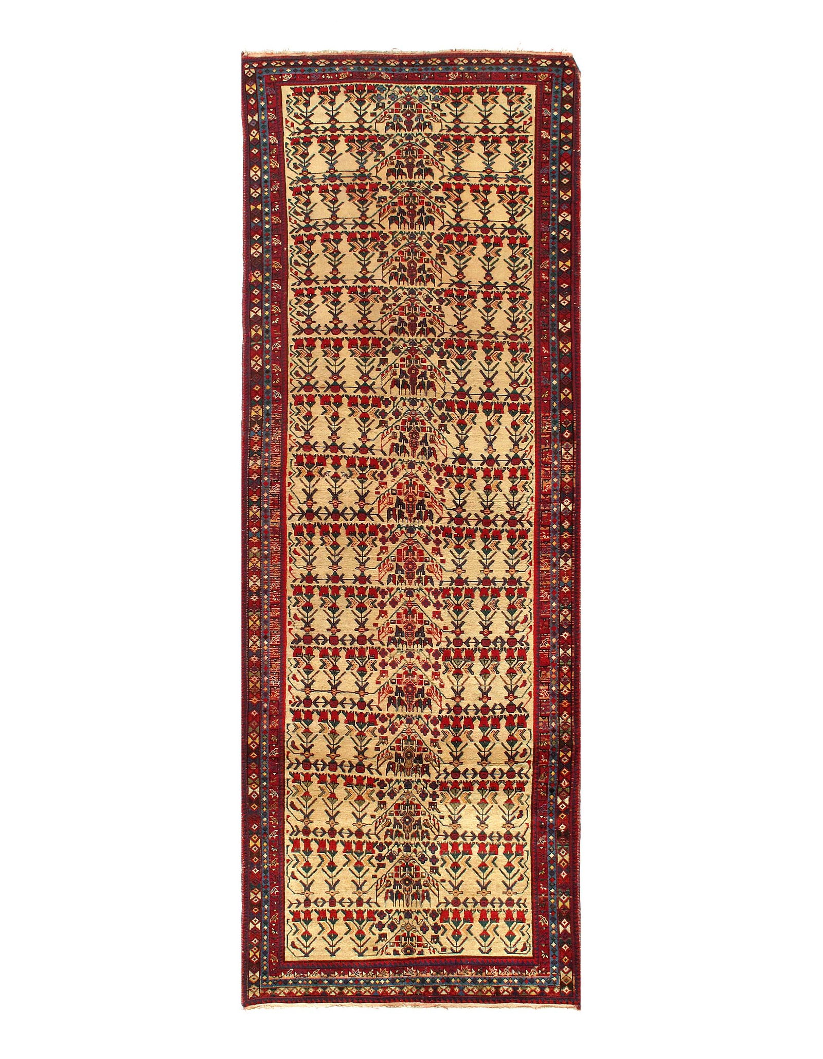 Ivory Persian Antique Afshar 3' 4'' X 9' 9'': Ivory Persian Antique Afshar 3' 4'' X 9' 9'' - circa 1960, Afshar, Hand-Knotted, Lamb's Wool, 300 -D07088- 862.This item is part of our fine auction collection which includes many fine home accessorie