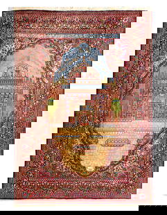 Multi Color fine Hand Knotted Pure Silk Kashmir Rug 4'3'' X  5'11'': Multi Color fine Hand Knotted Pure Silk Kashmir Rug 4'3'' X 5'11'' - Circa 1970, All Over, Hand-Knotted, Pure Silk, 300 -D11340- 862.This item is part of our fine auction collection which includes man