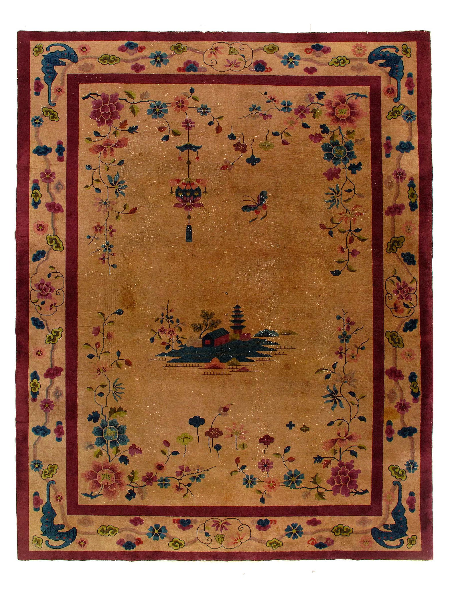 Light Brown Antique Chinese Art Deco 8' 11''X 11'8'': Light Brown Antique Chinese Art Deco 8' 11''X 11'8'' - Early 20th Century, Art Deco, Hand-Knotted, Lamb's Wool, 300 -D11594- 862.This item is part of our fine auction collection which includes many fi