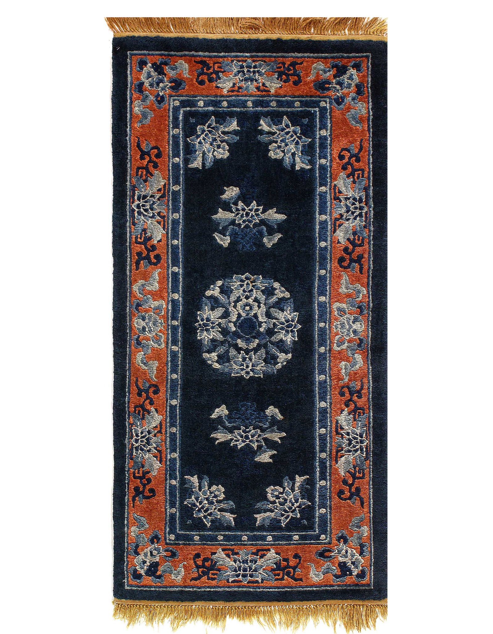 Navy Blue Antique Art Deco Rug 2'1'' X 4'2'': Navy Blue Antique Art Deco Rug 2'1'' X 4'2'' - Early 20th Century, Art Deco, Hand-Knotted, Pure Silk, 300 -D11397- 862.This item is part of our fine auction collection which includes many fine home ac