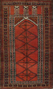 Rust Balouchi Prayer Rug 3' x 5': Rust Balouchi Prayer Rug 3' x 5' - New, Baluch, Hand-Knotted, Lamb's Wool, 300 -D05201- 862.This item is part of our fine auction collection which includes many fine home accessories including antique