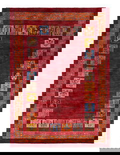 Red Color fine Hand knotted Persian Gabbeh 5'7'' X 8': Red Color fine Hand knotted Persian Gabbeh 5'7'' X 8' - New, Gabbeh, Hand-Knotted, Lamb's Wool, 300 -D13955- 862.This item is part of our fine auction collection which includes many fine home accessor