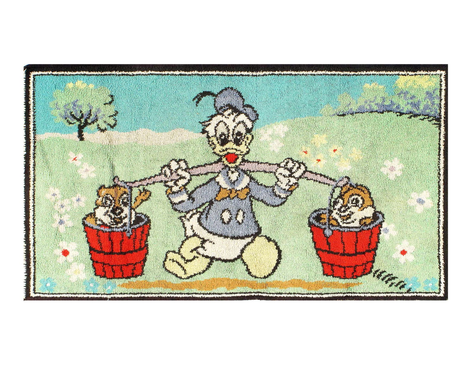 Hand knotted Antique hooked rug 1'9'' X 3'9'': Hand knotted Antique hooked rug 1'9'' X 3'9'' - Circa 1900, Hooked Rug, Hand-Knotted, Lamb's Wool, 300 -D10885- 862.This item is part of our fine auction collection which includes many fine home acces