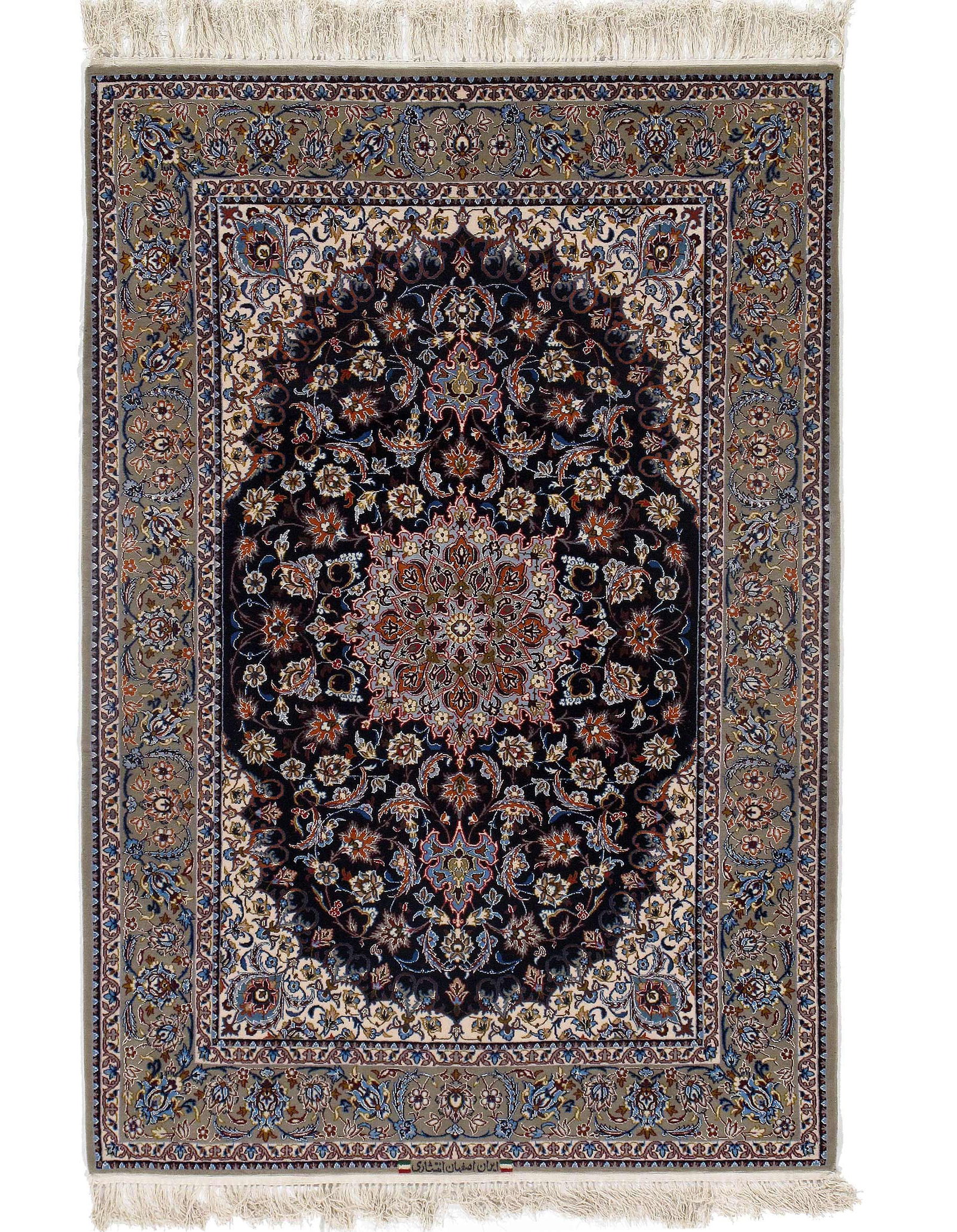 Navy Persian Isfahan silk & wool 3'6" X 5'6": Navy Persian Isfahan silk & wool 3'6" X 5'6" - New, Isfahan, Hand-Knotted, Wool & Silk, 300 -D09658- 862.This item is part of our fine auction collection which includes many fine home accessories incl