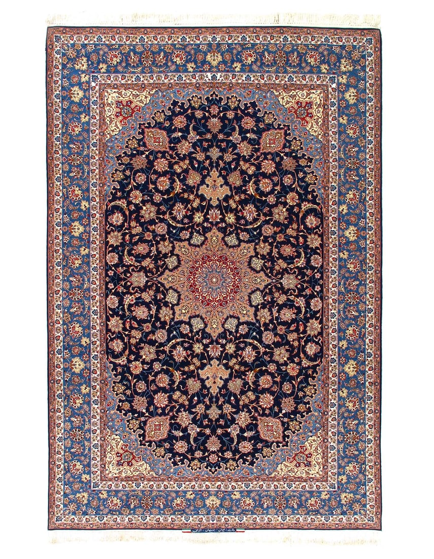 Navy Blue Fine hand knotted Silk & wool Isfahan rug 7'9'' X 11'11'': Navy Blue Fine hand knotted Silk & wool Isfahan rug 7'9'' X 11'11'' - New, Isfahan, Hand-Knotted, Wool & Silk, 300 -D14500- 862.This item is part of our fine auction collection which includes many fin
