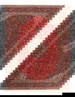 Red Semi Antique Persian Hand Knotted Fine Kashan 10' X 13': Red Semi Antique Persian Hand Knotted Fine Kashan 10' X 13' - Circa 1970, Kashan, Hand-Knotted, Lamb's Wool, 300 -D09188- 862.This item is part of our fine auction collection which includes many fine