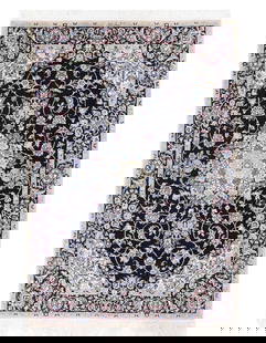 Navy Blue Persian Hand knotted Nain 3'7"X 5'3": Navy Blue Persian Hand knotted Nain 3'7"X 5'3" - NEW, Nain, Hand-Knotted, Wool & Silk, 300 -D13660- 862.This item is part of our fine auction collection which includes many fine home accessories inclu