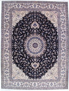 Navy Habibian  Nain silk & wool 6L 10' X 13'.3'': Navy Habibian Nain silk & wool 6L 10' X 13'.3'' - New, Nain, Hand-Knotted, Wool & Silk, 300 -D08568- 862.This item is part of our fine auction collection which includes many fine home accessories incl