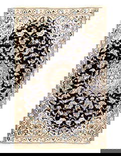 Navy Persian Nain silk & wool 2'11'' x 4'.6'': Navy Persian Nain silk & wool 2'11'' x 4'.6'' - New, Nain, Hand-Knotted, Wool & Silk, 300 -D08166- 862.This item is part of our fine auction collection which includes many fine home accessories includ