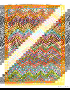 Reversible Kilim Flat Weave Wool On Wool Rug 6'X 8': Reversible Kilim Flat Weave Wool On Wool Rug 6'X 8' - NEW, Shiraz, Hand-Woven, Lamb's Wool, 300 -D14241- 862.This item is part of our fine auction collection which includes many fine home accessories