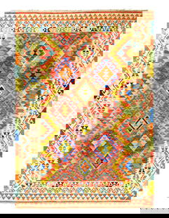 Reversible Kilim Flat Weave Wool On Wool Rug 6'7"X 9'9": Reversible Kilim Flat Weave Wool On Wool Rug 6'7"X 9'9" - NEW, Shiraz, Hand-Woven, Lamb's Wool, 300 -D14243- 862.This item is part of our fine auction collection which includes many fine home accessor