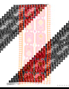 Rust Persian Hand Knotted fine kilim shiraz  4'9'' X 12'4'': Rust Persian Hand Knotted fine kilim shiraz 4'9'' X 12'4'' - Circa 1960, Shiraz, Hand-Knotted, Flat Weave, 300 -50169- 862.This item is part of our fine auction collection which includes many fine hom