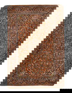Rose Color Fine Hand knotted silk Tabriz rug 4'2"X 6'2": Rose Color Fine Hand knotted silk Tabriz rug 4'2"X 6'2" - CIRCA 1940, Tabriz, Hand-Knotted, V. Silk, 300 -D11976- 862.This item is part of our fine auction collection which includes many fine home acc