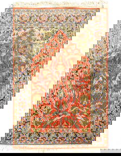 Rose Color Fine Hand knotted silk Tabriz rug 2'1" X 3.2": Rose Color Fine Hand knotted silk Tabriz rug 2'1" X 3.2" - CIRCA 1990, Tabriz, Hand-Knotted, Art Silk, 300 -D09157- 862.This item is part of our fine auction collection which includes many fine home a