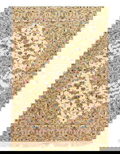 Ivory Persian Tabriz silk & wool 4'8"x6'8": Ivory Persian Tabriz silk & wool 4'8"x6'8" - New, Tabriz, Hand-Knotted, Wool & Silk, 300 -D09104- 862.This item is part of our fine auction collection which includes many fine home accessories includi