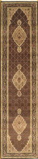 Black Persian Tabriz Runner  Design 2' 9'' x 11'3": Black Persian Tabriz Runner Design 2' 9'' x 11'3" - New, Tabriz, Hand-Knotted, Wool & Silk, 300 -D06407- 862.This item is part of our fine auction collection which includes many fine home accessories