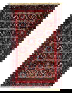 Red Persian Hand Knotted yalameh 5'1'' X 8'2'': Red Persian Hand Knotted yalameh 5'1'' X 8'2'' - New, Yalameh, Hand-Knotted, Lamb's Wool, 300 -D09585- 862.This item is part of our fine auction collection which includes many fine home accessories in