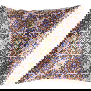 Persian Tile Velvet Pillow 20'' X 20'': Persian Tile Velvet Pillow 20'' X 20'' - New, Isfahan, N/A, Velvet Silk, 300 -TIR 212- 862.This item is part of our fine auction collection which includes many fine home accessories including antique