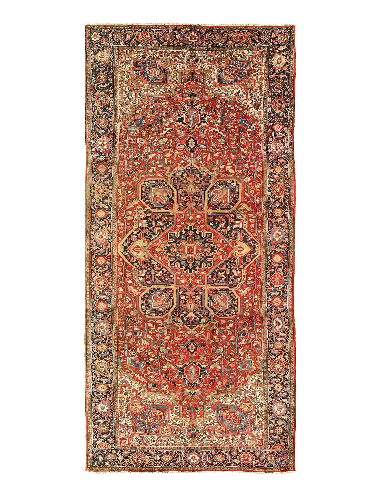 Persian Antique Hand Knotted Heriz 10'9'' X 22'1'': Persian Antique Hand Knotted Heriz 10'9'' X 22'1'' - Circa 1950, Serapi, Hand-Knotted, Lamb's Wool, 300 -D12096- 862.This item is part of our fine auction collection which includes many fine home acce