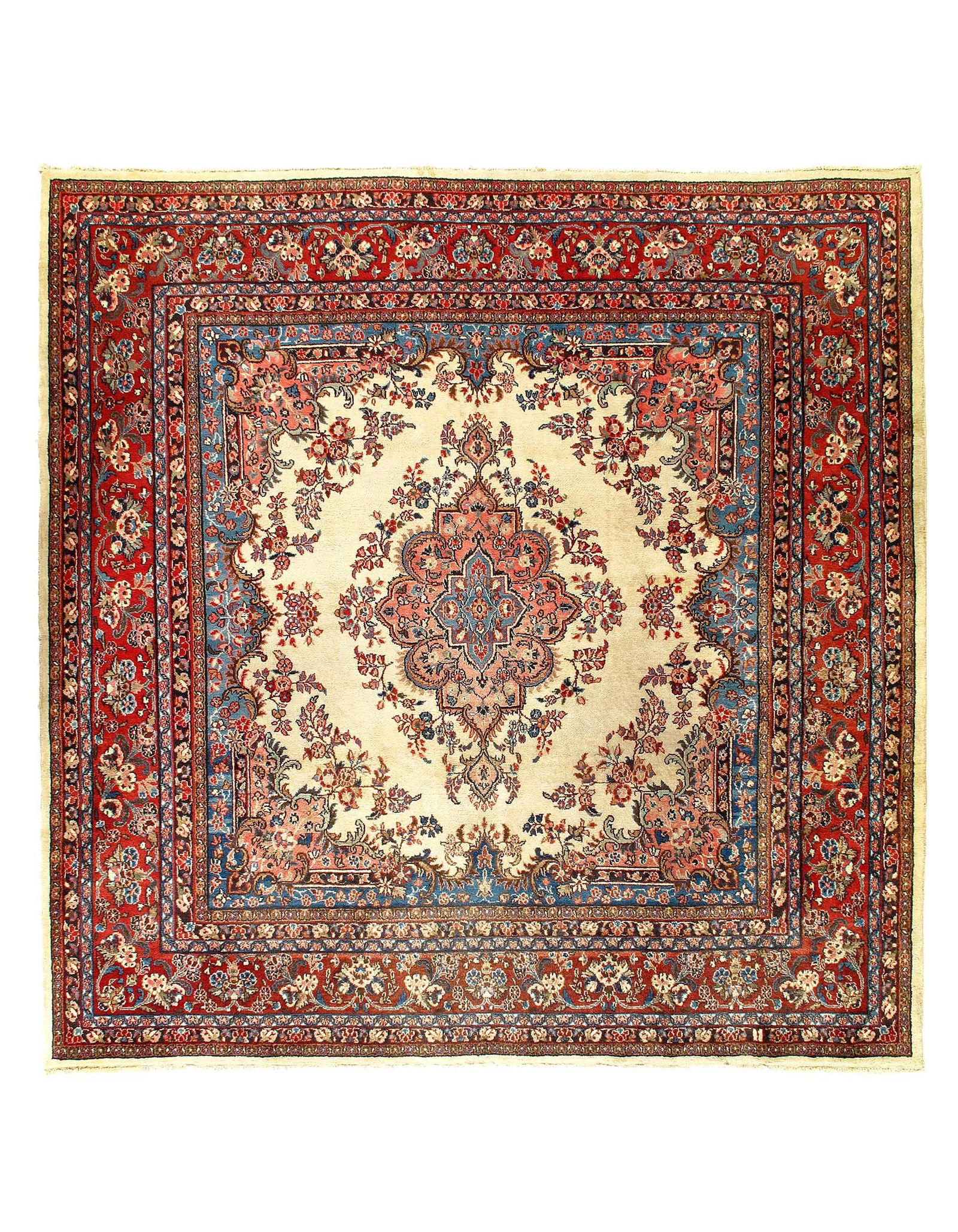 Fine Hand Knotted Persian Vintage sarouk square rug 9' X 9': Fine Hand Knotted Persian Vintage sarouk square rug 9' X 9' - Circa 1970, Sarouk, Hand-Knotted, Lamb's Wool, 300 -D12092- 862.This item is part of our fine auction collection which includes many fine
