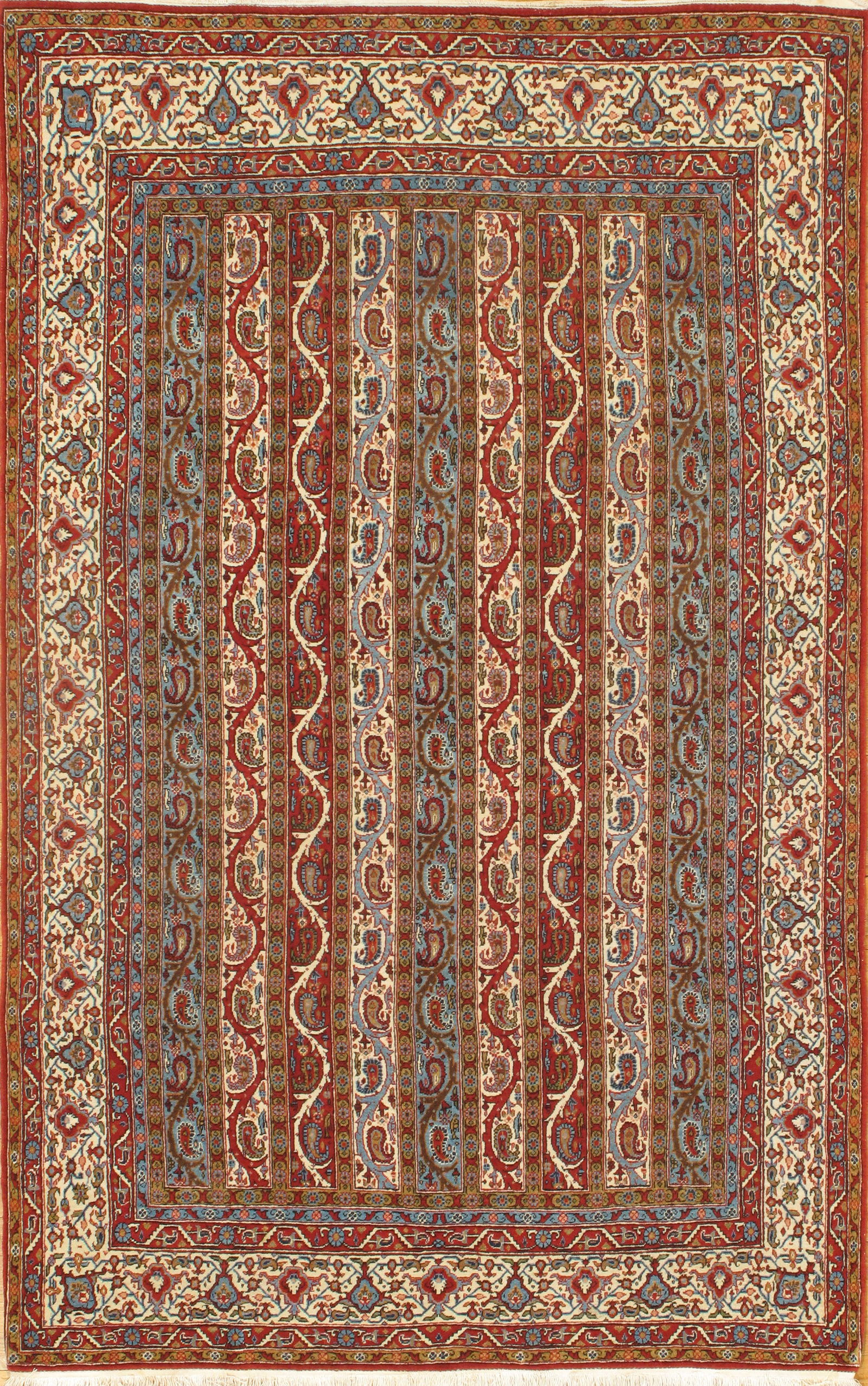 Multi Color Persian Antique Qum 4'4'' X 6'11'': Multi Color Persian Antique Qum 4'4'' X 6'11'' - Circa 1960 s, Qum, Hand-Knotted, Lamb's Wool, 300 -D03043- 862.This item is part of our fine auction collection which includes many fine home accessori