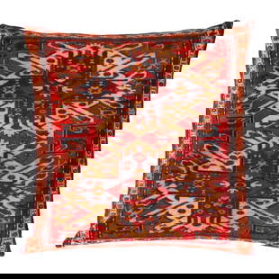 Traditional Kazak Design Velvet Pillow 16'' X 16'': Traditional Kazak Design Velvet Pillow 16'' X 16'' - New, Kazak, Hand-made, Velvet Silk, 300 -IR 112 A- 862.This item is part of our fine auction collection which includes many fine home accessories i